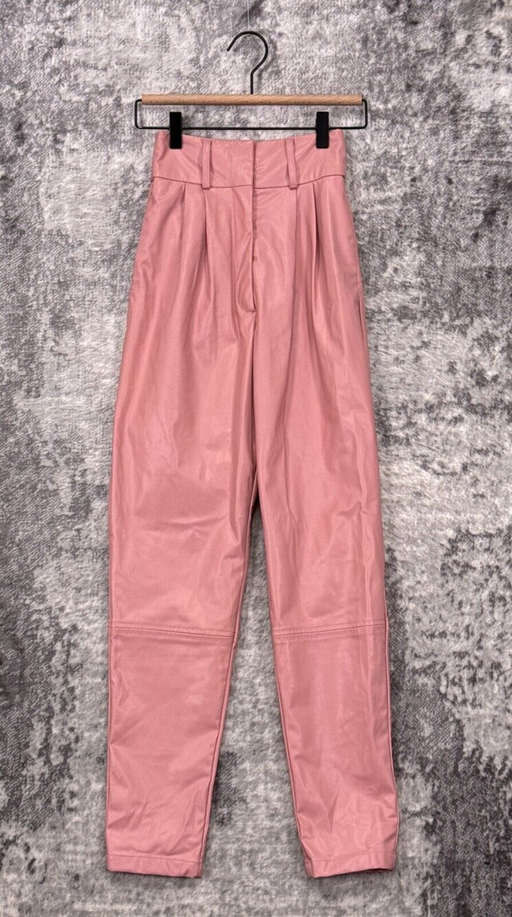 New For Love & Lemons Pants XXS Womens Talia Pink Faux Leather Lined 2XS